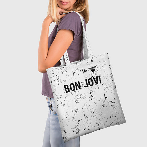 Сумка-шоппер Bon Jovi glitch на светлом фоне: символ сверху / 3D-принт – фото 3
