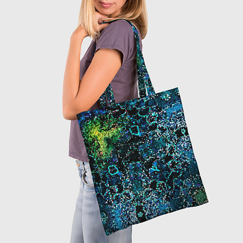 Сумка-шоппер Мозаичный узор в синих и зеленых тонах / 3D-принт – фото 3