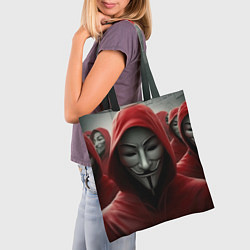 Сумка-шопер Анонимусы в красных капюшонах, цвет: 3D-принт — фото 2