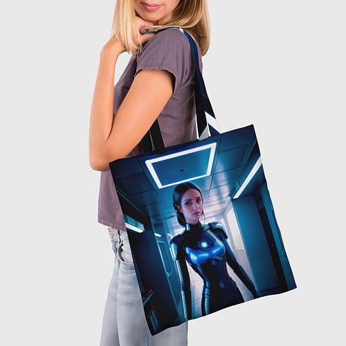 Сумка-шоппер Девушка биоробот на космической станции / 3D-принт – фото 3