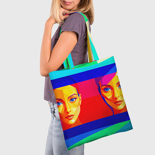 Сумка-шоппер Две голубоглазые девушки в прямоугольной рамке / 3D-принт – фото 3