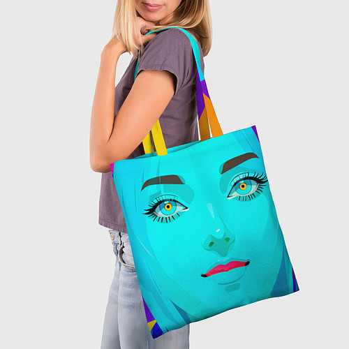 Сумка-шоппер Девушка с циановым лицом и жёлтыми зрачками / 3D-принт – фото 3