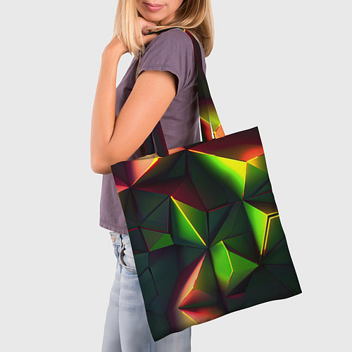Сумка-шоппер Объемные зеленые треугольники / 3D-принт – фото 3