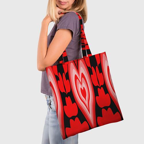 Сумка-шоппер Сердечки с красными узорами / 3D-принт – фото 3