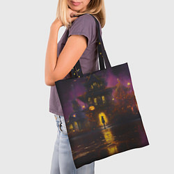 Сумка-шопер Жуткий дом и ведьма с метлой, цвет: 3D-принт — фото 2