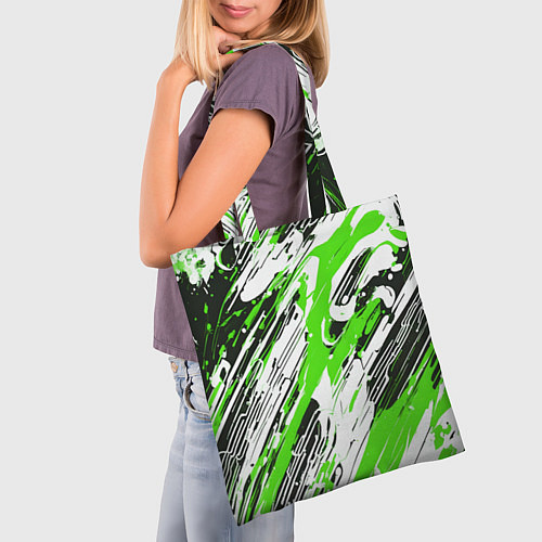 Сумка-шоппер Спонтанные брызги зелёные / 3D-принт – фото 3