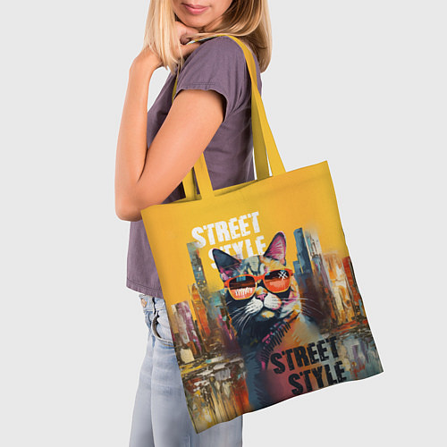 Сумка-шоппер Кот в городе - street style / 3D-принт – фото 3