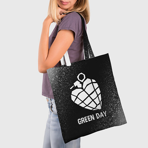 Сумка-шоппер Green Day glitch на темном фоне / 3D-принт – фото 3