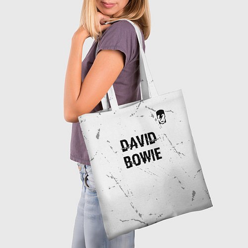 Сумка-шоппер David Bowie glitch на светлом фоне: символ сверху / 3D-принт – фото 3