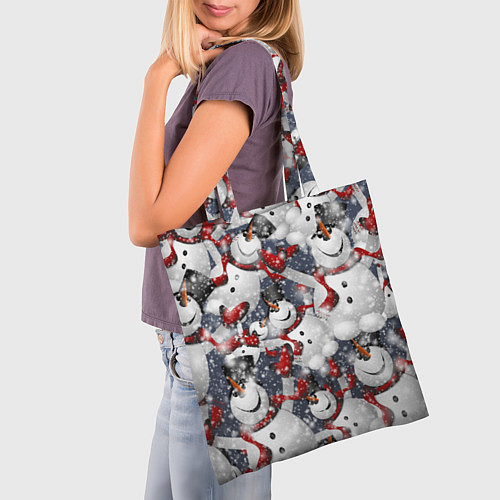 Сумка-шоппер Зимний паттерн со снеговиками / 3D-принт – фото 3