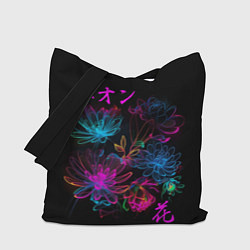 Сумка-шопер Неоновые цветы - японский стиль, цвет: 3D-принт
