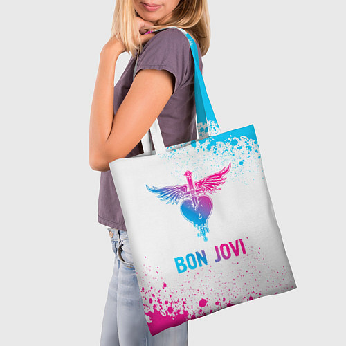 Сумка-шоппер Bon Jovi neon gradient style / 3D-принт – фото 3