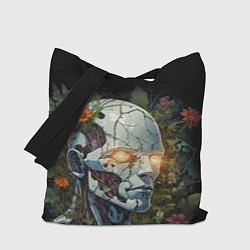 Сумка-шопер Киборг с треснувшей головой и растениями со светящ, цвет: 3D-принт