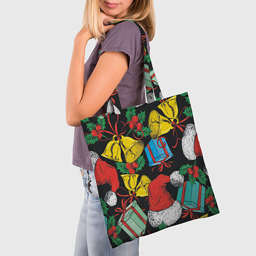 Сумка-шоппер Узор с рождественскими колокольчиками / 3D-принт – фото 3