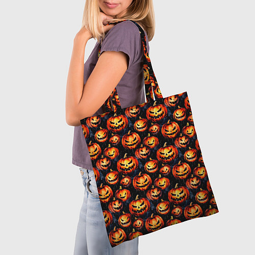 Сумка-шоппер Весёлые тыквы на Хеллоуин паттерн / 3D-принт – фото 3
