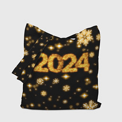 Сумка-шоппер Новый 2024 год - золотые снежинки