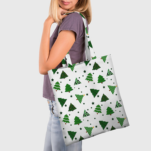 Сумка-шоппер Узор с зелеными елочками / 3D-принт – фото 3
