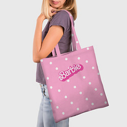 Сумка-шопер Барби - белый горошек на розовом, цвет: 3D-принт — фото 2