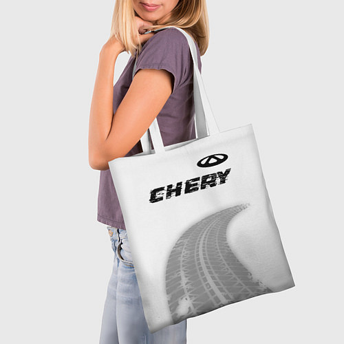 Сумка-шоппер Chery speed на светлом фоне со следами шин посеред / 3D-принт – фото 3