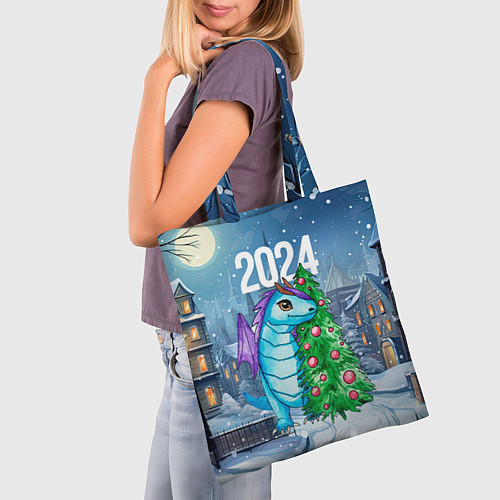 Сумка-шоппер Дракон у новогодней елки 2024 / 3D-принт – фото 3