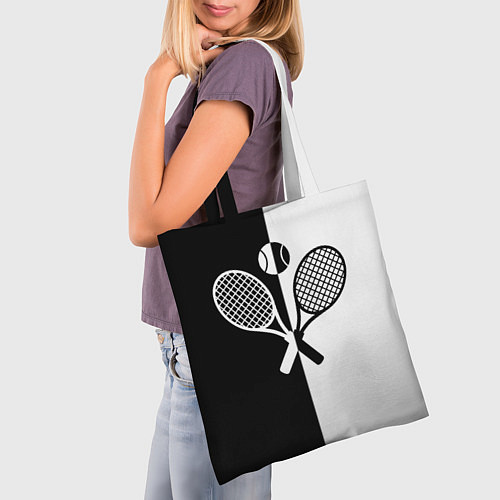 Сумка-шоппер Теннис - чёрно белое / 3D-принт – фото 3