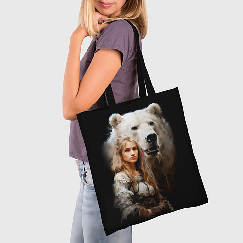 Сумка-шоппер Славянка с большим белым медведем / 3D-принт – фото 3