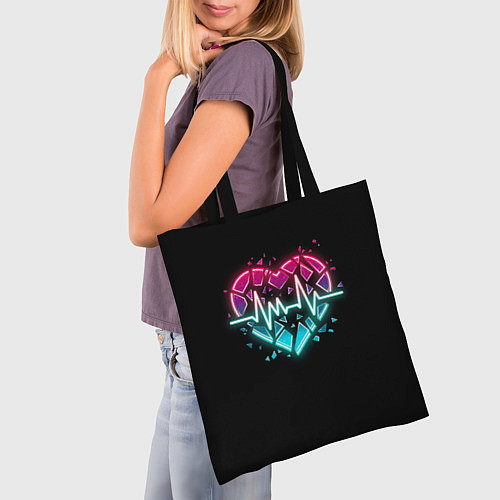 Сумка-шоппер Разбитое сердце с линией пульса со свечением / 3D-принт – фото 3