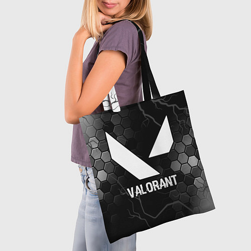 Сумка-шоппер Valorant glitch на темном фоне / 3D-принт – фото 3