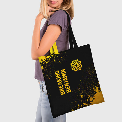 Сумка-шоппер Breaking Benjamin - gold gradient вертикально / 3D-принт – фото 3