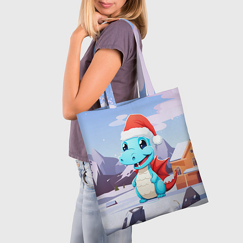 Сумка-шоппер Новогодний дракон в красной шапке / 3D-принт – фото 3