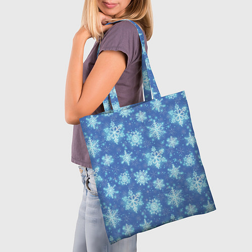 Сумка-шоппер Pattern with bright snowflakes / 3D-принт – фото 3