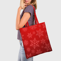Сумка-шопер Красные снежинки, цвет: 3D-принт — фото 2