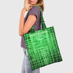 Сумка-шопер Зелёные неоновые полосы киберпанк, цвет: 3D-принт — фото 2