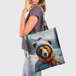 Сумка-шопер Бурый медведь в зимней одежде, цвет: 3D-принт — фото 2