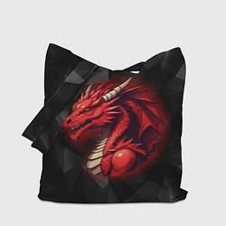 Сумка-шопер Красный дракон на полигональном черном фоне, цвет: 3D-принт