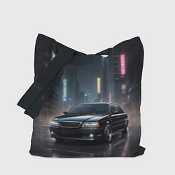 Сумка-шопер Черный автомобиль в ночном городе, цвет: 3D-принт