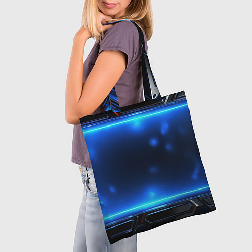Сумка-шоппер Синий неоновый экран / 3D-принт – фото 3
