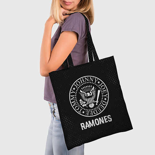 Сумка-шоппер Ramones glitch на темном фоне / 3D-принт – фото 3