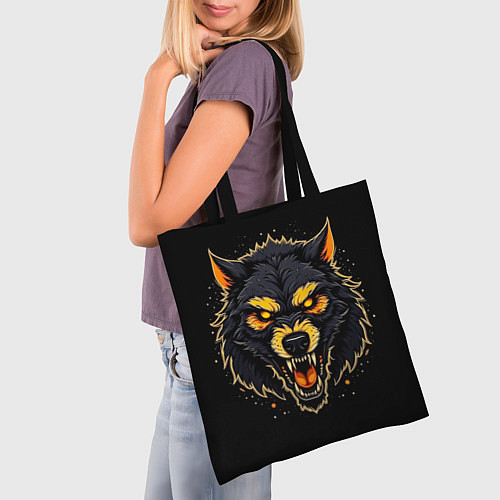 Сумка-шоппер Волк чёрный хищник / 3D-принт – фото 3