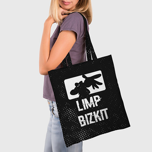 Сумка-шоппер Limp Bizkit glitch на темном фоне / 3D-принт – фото 3