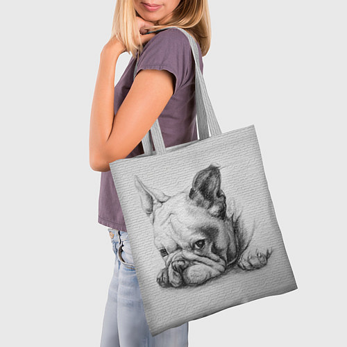 Сумка-шоппер Французский бульдог чб рисунок на стене / 3D-принт – фото 3
