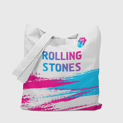 Сумка-шопер Rolling Stones neon gradient style посередине, цвет: 3D-принт