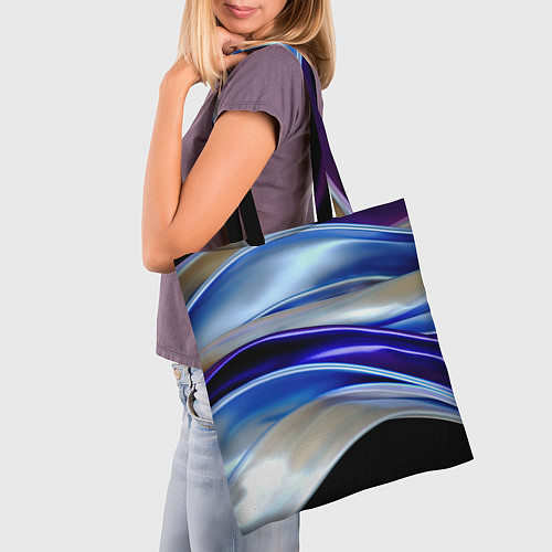 Сумка-шоппер Абстрактные волны синего оттенка / 3D-принт – фото 3