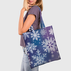 Сумка-шопер Снежинки на фиолетово-синем фоне, цвет: 3D-принт — фото 2