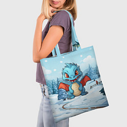 Сумка-шопер Дракон на зимнем заснеженном фоне, цвет: 3D-принт — фото 2