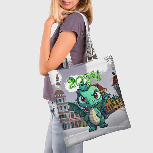 Сумка-шоппер Зеленый дракон 2024 / 3D-принт – фото 3