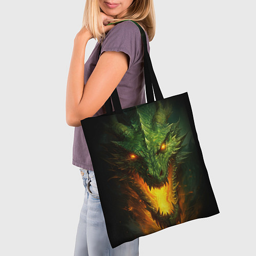 Сумка-шоппер Зеленый злой огнедышащий дракон / 3D-принт – фото 3