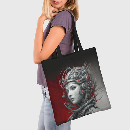 Сумка-шоппер Девушка в кибернетическом шлеме / 3D-принт – фото 3