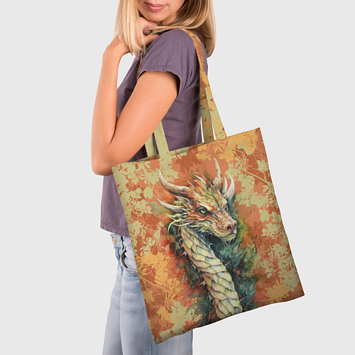 Сумка-шоппер Зеленый древесный дракон с листьями / 3D-принт – фото 3