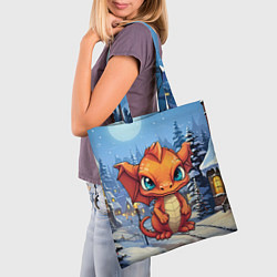 Сумка-шопер Новогодний оранжевый дракон, цвет: 3D-принт — фото 2